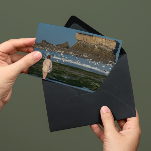 Carte postale personnalisée avec la plage du Portel et le Fort de l’Heurt, fort napoléonien emblématique de la Côte d’Opale